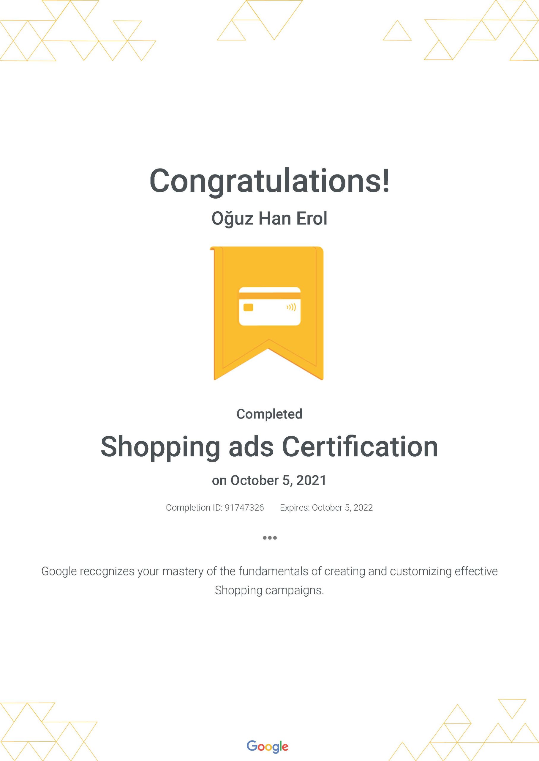Google Ads Alışveriş Reklamları Sertifikası — Oğuz Erol