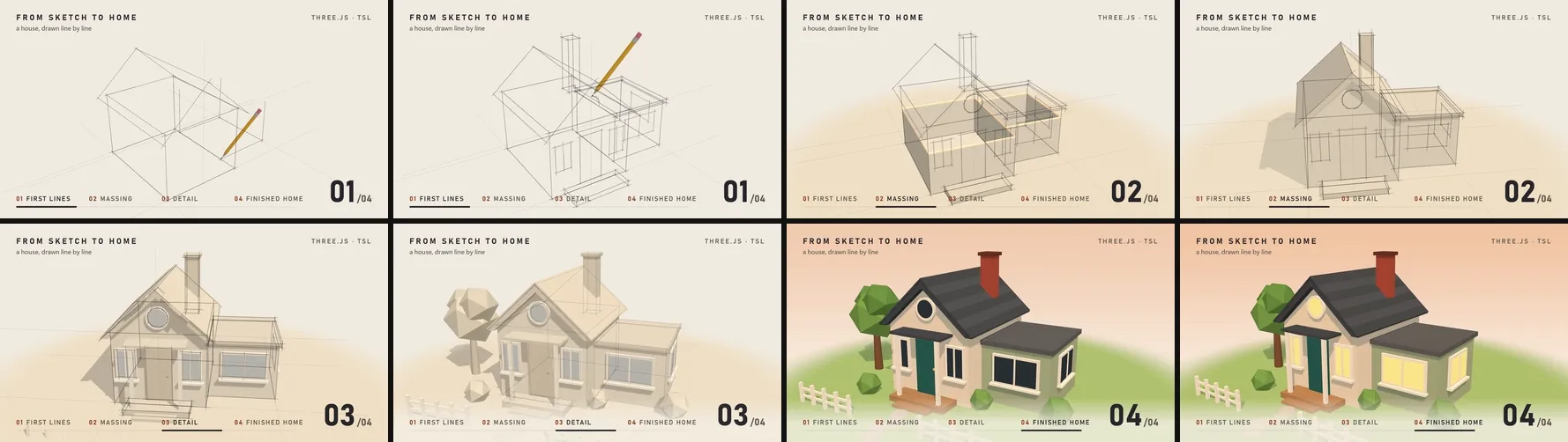 From a pencil sketch to a house: eight frames from the video
