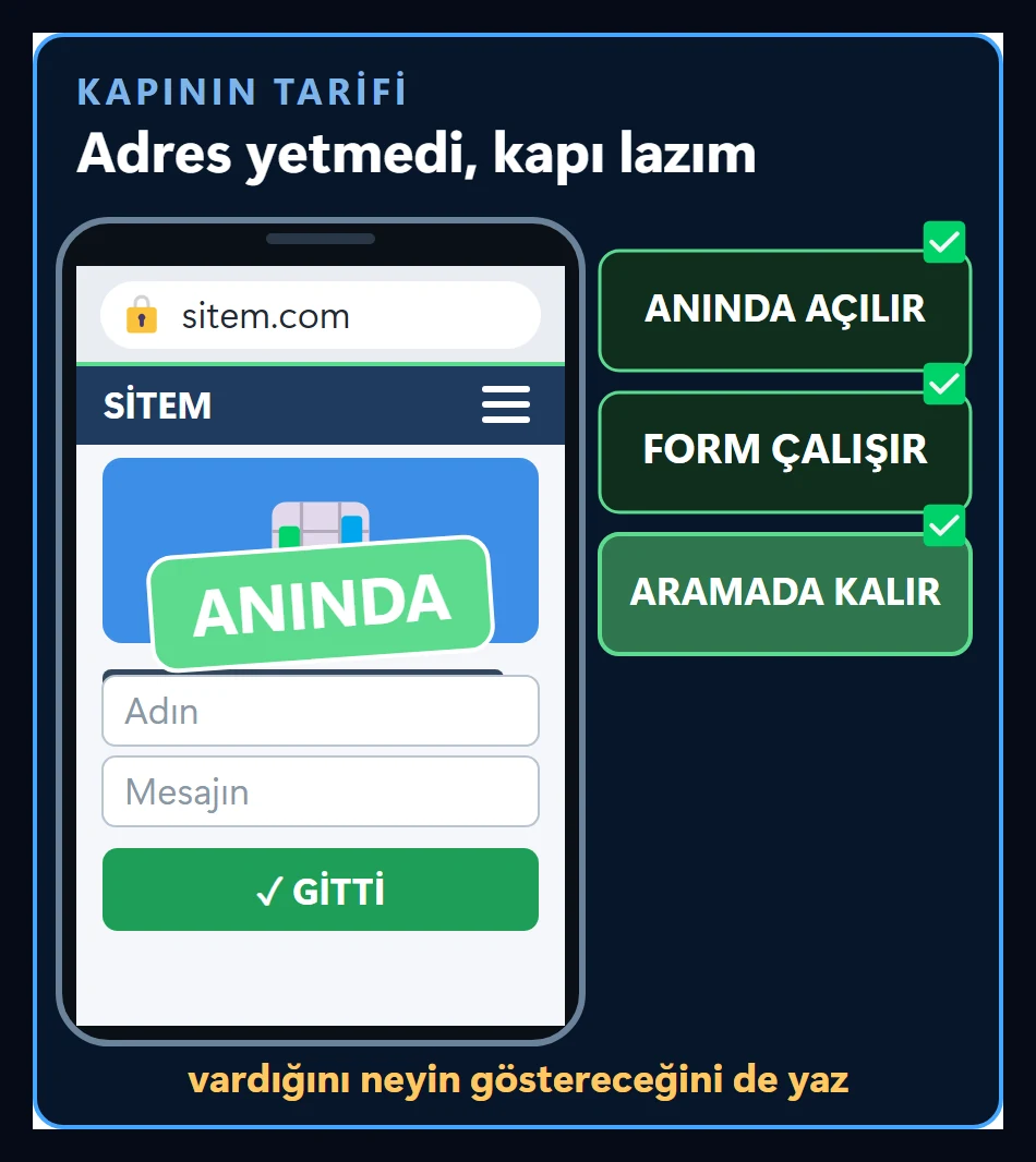 Varış tarifinin üç ölçütü: sayfa telefonda anında açılacak, formlar çalışacak, aramadaki yer kaybolmayacak; vardığını bunlar gösterir