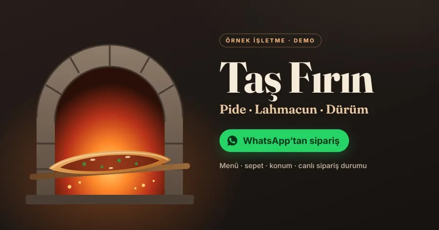 Taş Fırın demo restoranının WhatsApp karşılama afişi